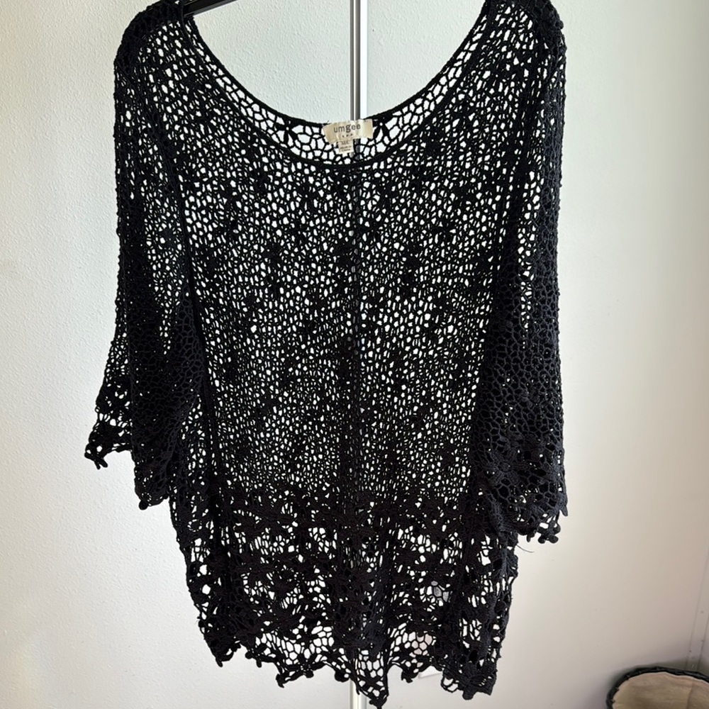 Black Crochet 3/4 Sleeve Blouse